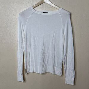 Massimo Dutti Shirt Women M White Long Sleeve Round Neck Sweater Lightweight